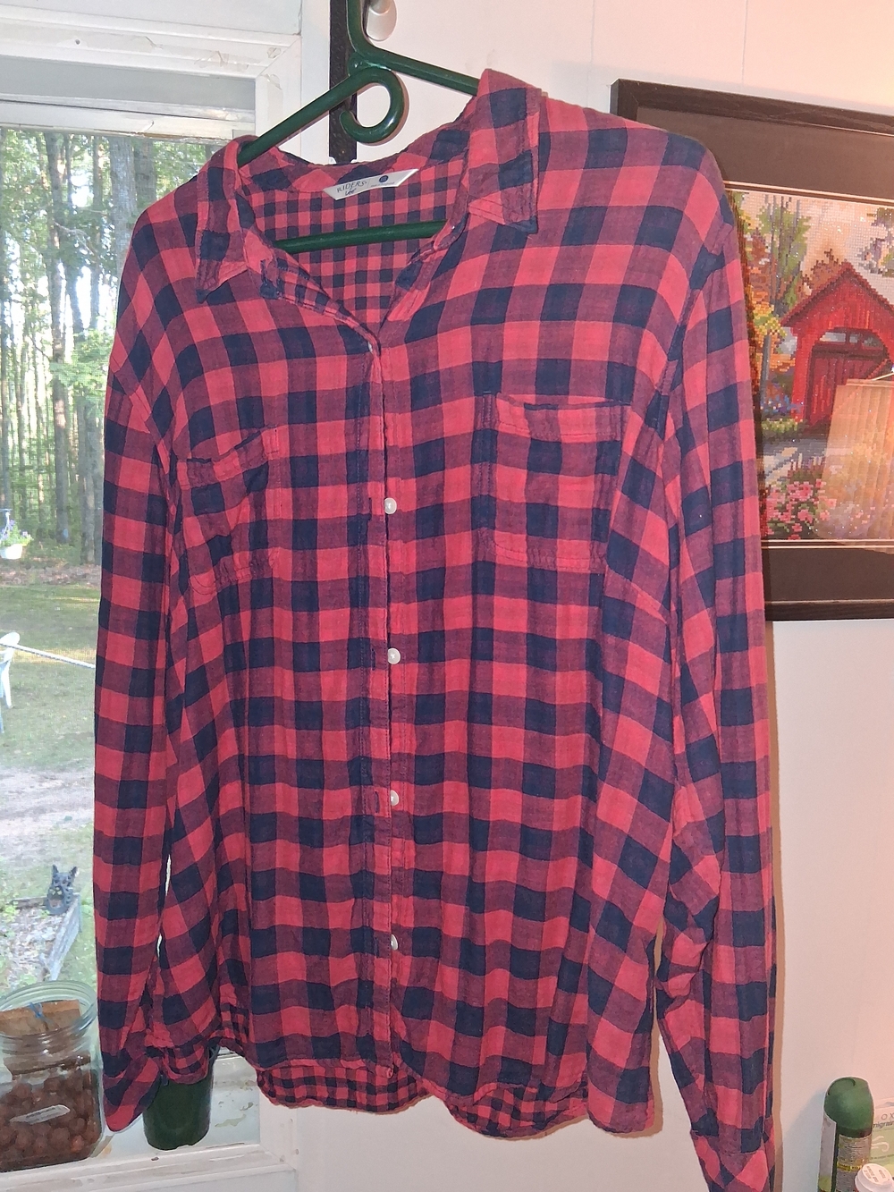 Lee Red and Navy Plaid Button-Down Shirt